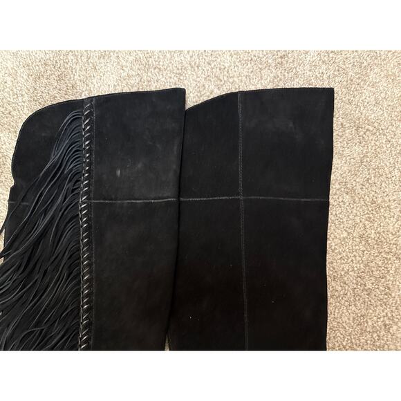 Dolce Vita Black Izie Fringe Pointed Toe High Shaft High-heel Suede Boots, 8 - Picture 8 of 12
